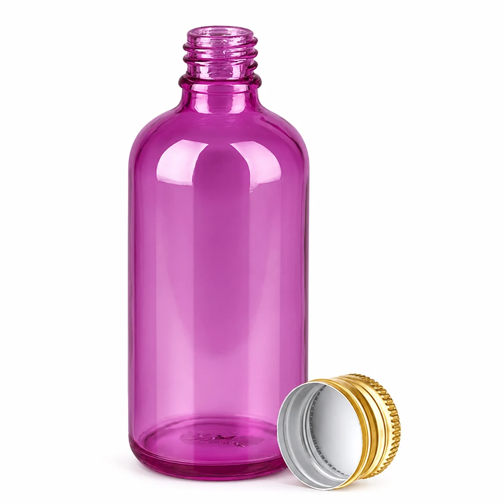 100ml Flasche 11mm Schraubverschluss Alu-Gold Standard PurpleLine. UT18/100 Kompakte Glasflasche 100ml violett mit Aluminiumkappe für Aromatherapie und Naturkosmetik