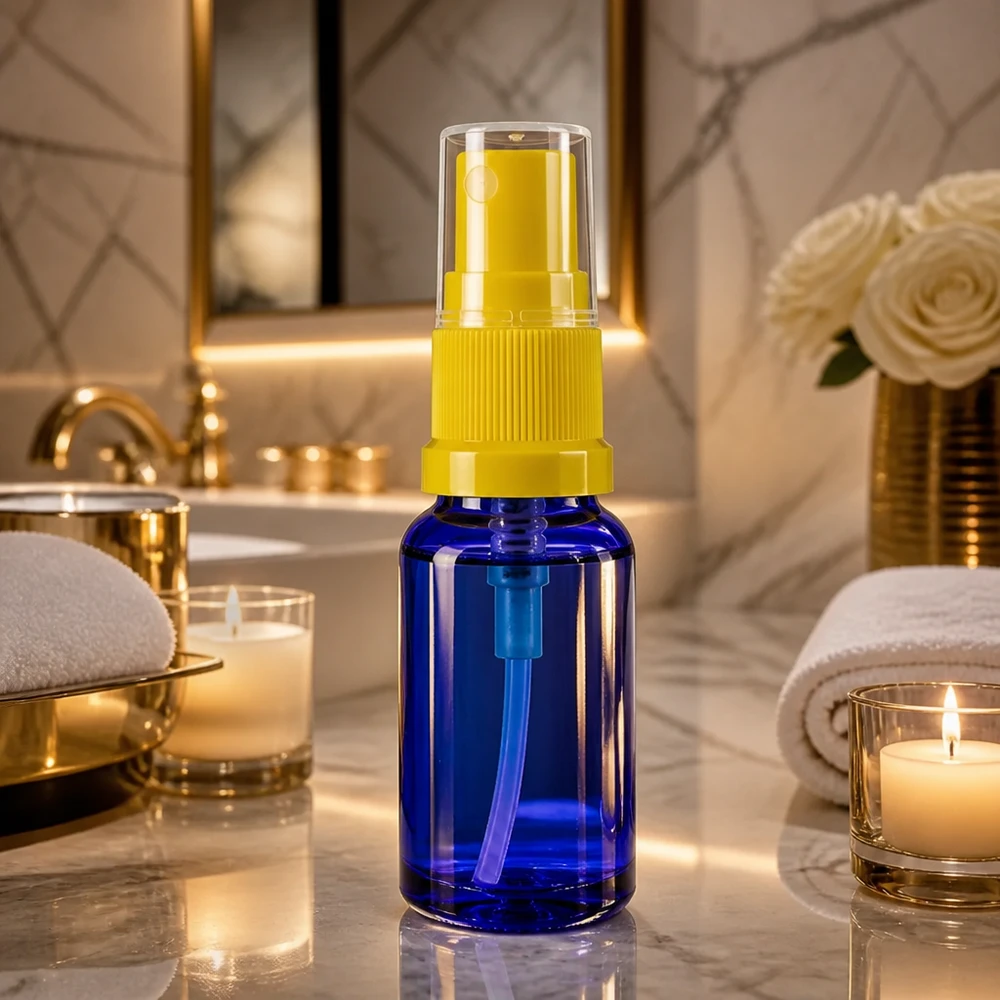 Kobaltblaue 30ml Flasche mit Zerstäuber in Apothekenqualität und transparenter Haube