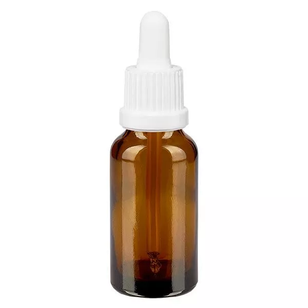 Apothekenflasche braun 20ml Pipette weiß Originalitätsverschluss Apothekenflasche braun 20ml Pipette weiß Originalitätsverschluss