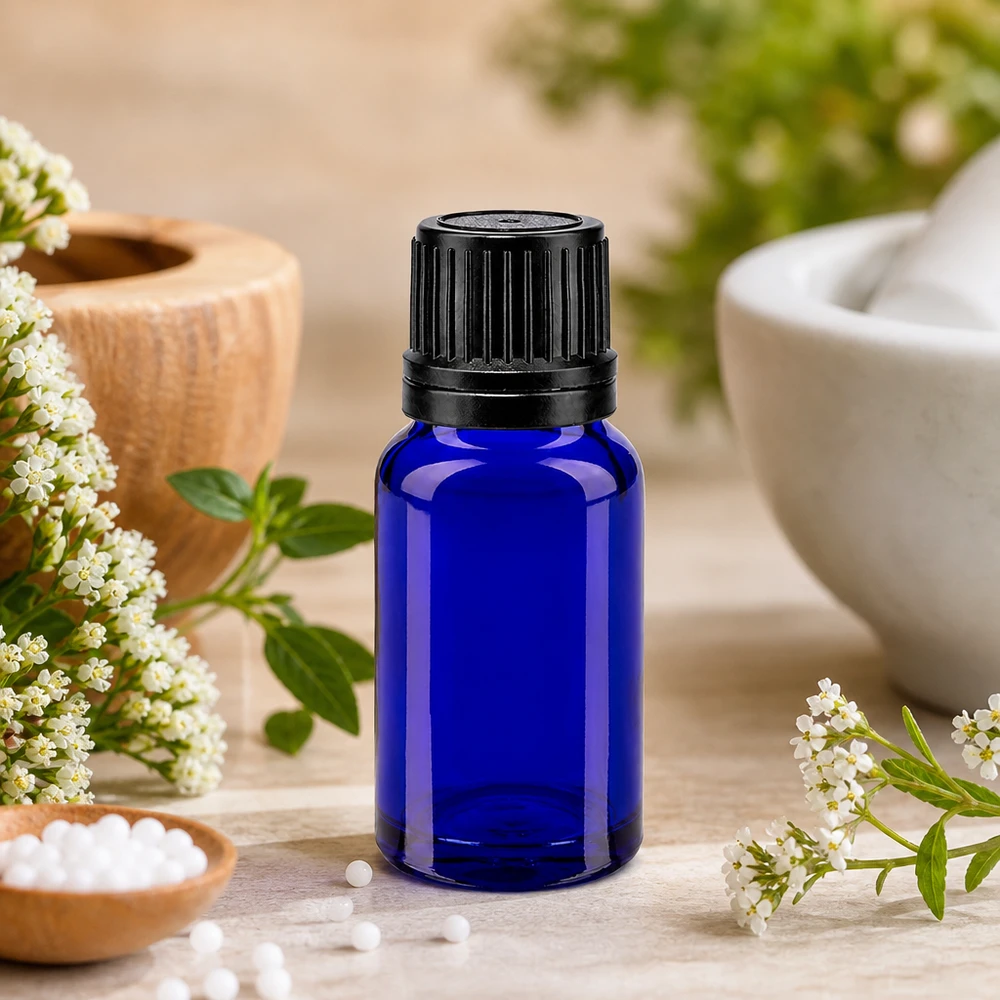 Kobaltblaue Glasflasche 10ml mit kindersicherem Originalverschluss für homöopathische Globuli