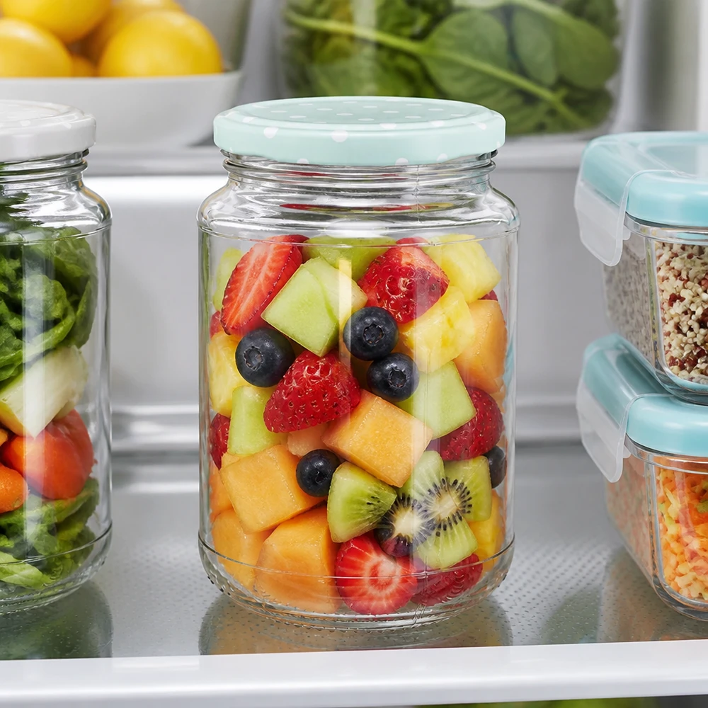 Kleines Vorratsglas 320ml mit BasicSeal Punkte Deckel mint für Meal Prep und Frischhaltung