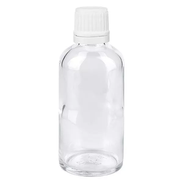 Apothekenflasche klar 50ml Schraubverschluss weiß Originalitätsverschluss
