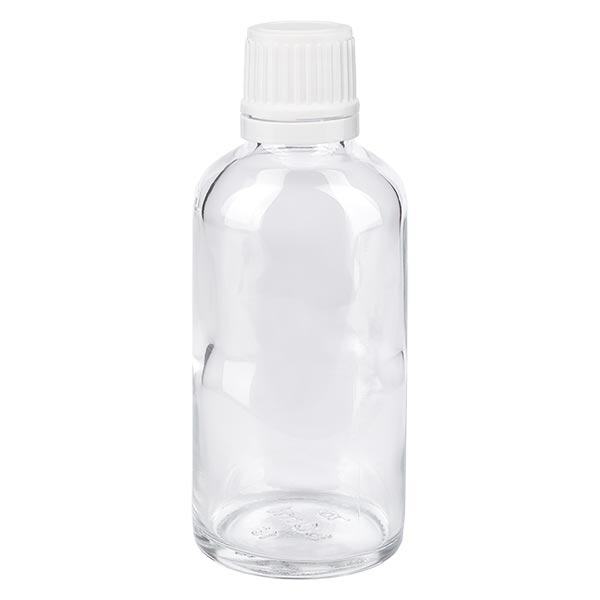 Apothekenflasche klar 50ml Schraubverschluss weiß Originalitätsverschluss Apothekenflasche klar 50ml Schraubverschluss weiß Originalitätsverschluss