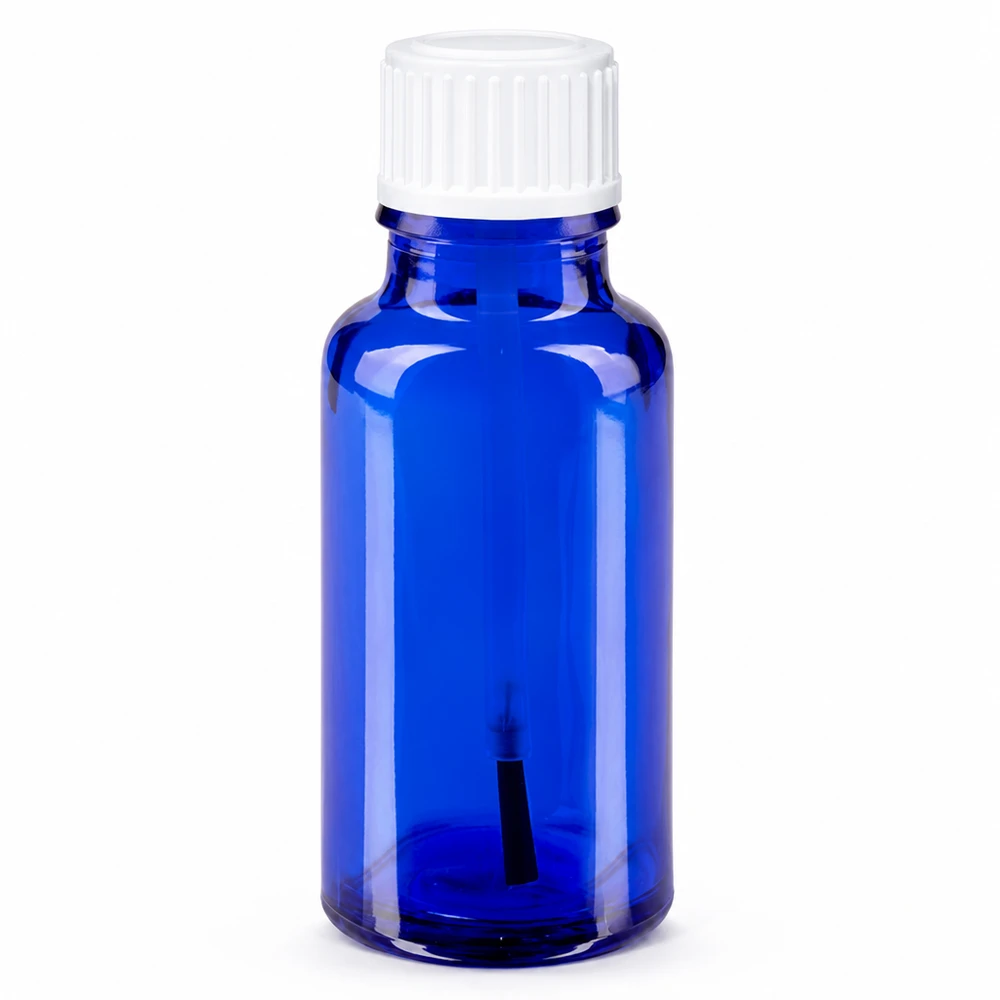 Apothekenflasche blau 20ml Schraubverschluss weiß Pinsel Blaue Pinselflasche 20ml STD Apoglas mit kindersicherem weißen Deckel