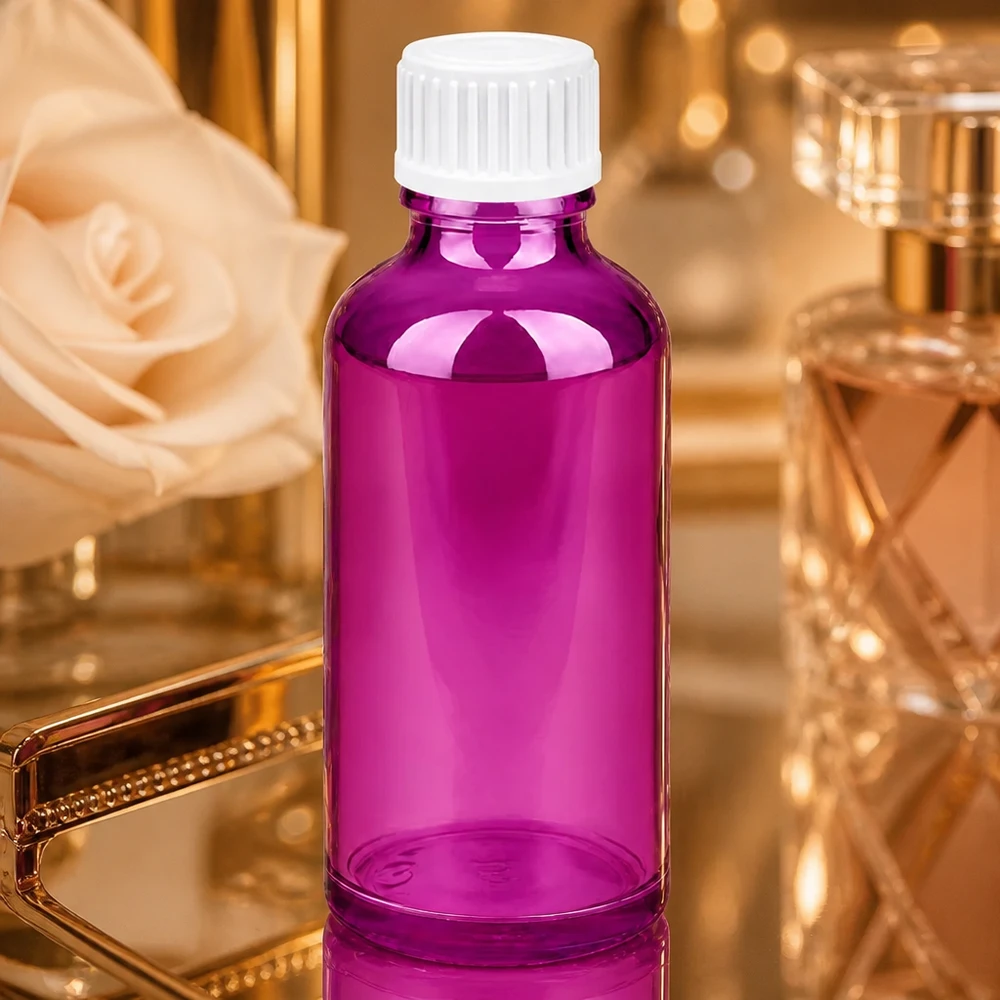 50ml (Globuli)Flasche 3mm Giessring weiß Standard PurpleLine. UT18/50 Kleine 50ml Glasflasche in Purple mit präzisem Schraubgewinde für exakte Dosierung und Lagerung