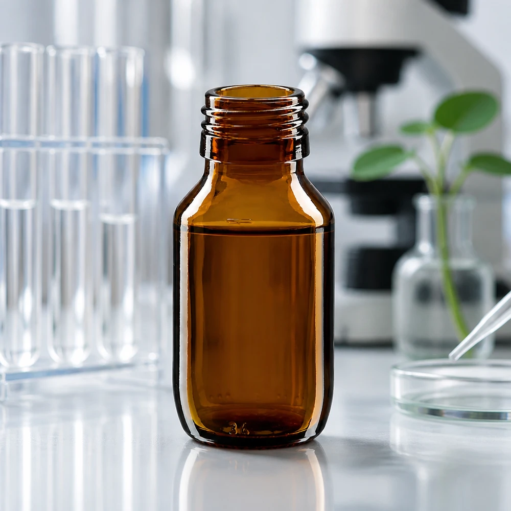 50ml Medizinflasche braun, ohne Verschluss PP28 ApoGlas Braune 50ml Glasflasche mit weiter Öffnung PP28 Thread einfache Befüllung und Reinigung