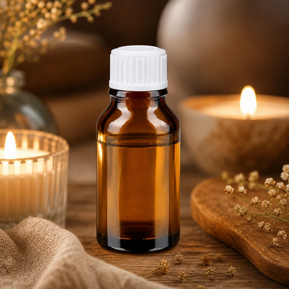 Apothekenflasche braun 15ml Schraubverschluss weiß Standard Ätherisches Öl Behälter 15ml braunes Apothekenglas mit weißem Deckel in Wellness Ambiente