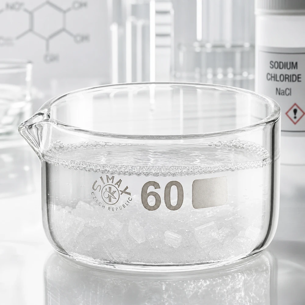 60ml Kristallisierschale mit Ausguss Borosilikat ø60mm Glasschale 60ml Borosilikatglas flach zylindrisch mit Ausguss Laborausstattung Simax