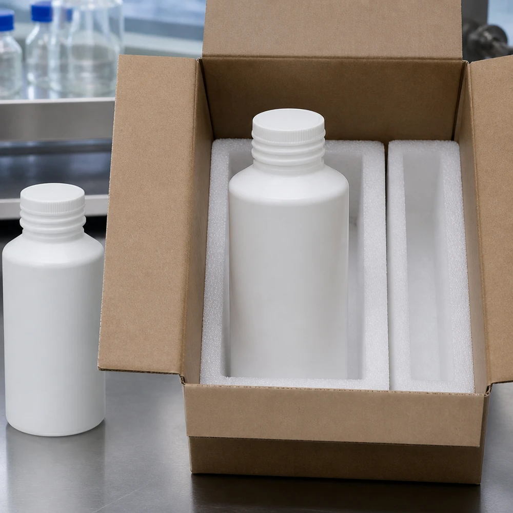 Apothekenflasche HDPE 50ml weiß, ohne Verschluss Lichtundurchlässige HDPE Flasche 50ml weiß mit breitem Schraubverschlussgewinde