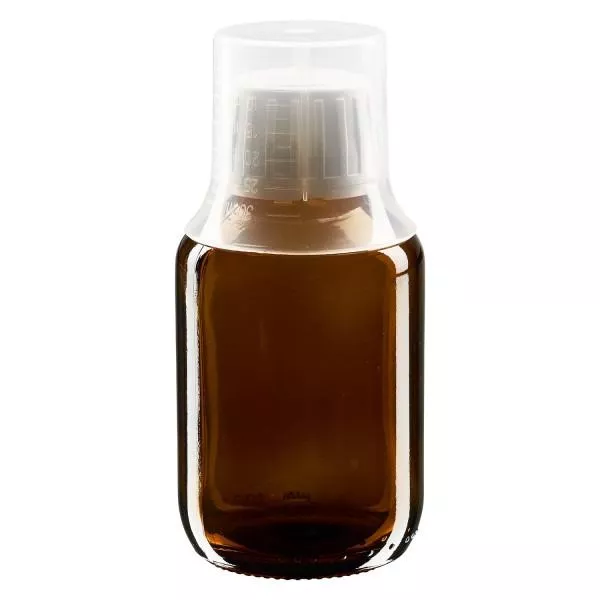 100ml Medizinflasche braun, Verschluss Originalitätsverschluss mit Dosierbecher 30ml ApoGlas 100ml Medizinflasche braun, Verschluss Originalitätsverschluss mit Dosierbecher 30ml ApoGlas
