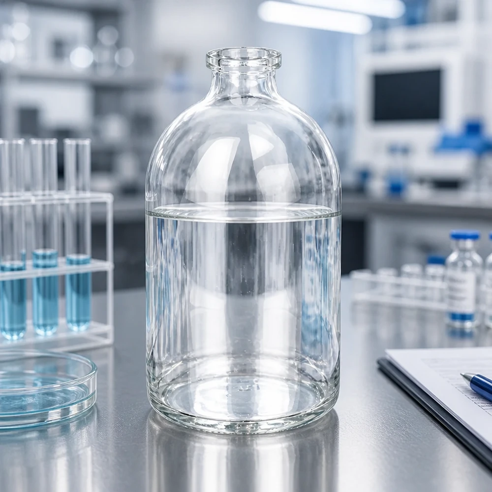 Injektionsflasche 100ml aus Klarglas mit glatter zylindrischer Wandung ohne Beschriftung