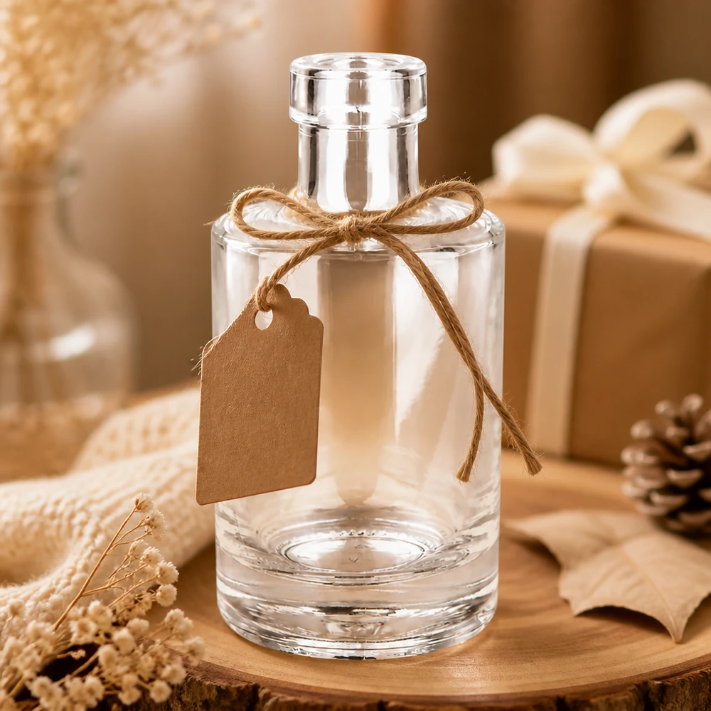 200ml Glasflasche Marie leer mit rustikaler Geschenkdekoration Kraftpapier-Anhänger und Juteschnur Geschenkidee