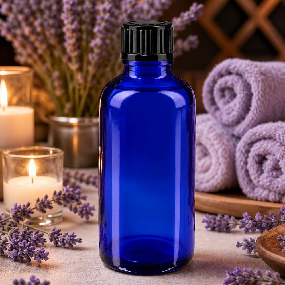 Apothekenflasche blau 50ml Schraubverschluss schwarz Standard Kobaltblaue Apothekerflasche 50ml SV Standard schwarz 11mm für ätherische Öle