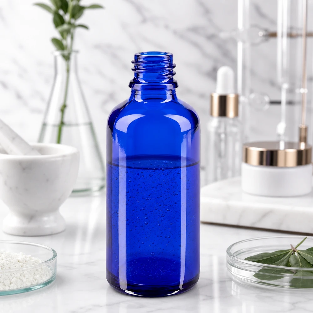 Tropfflasche 50ml DIN 18 BLAUGLAS 50ml ApoGlas Flasche in kobaltblau mit weiter Öffnung für einfaches Befüllen und Reinigen