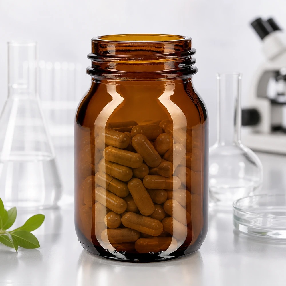 75ml Glascontainer in Bernsteinfarbe mit breitem Hals für Labor und Pharmazie