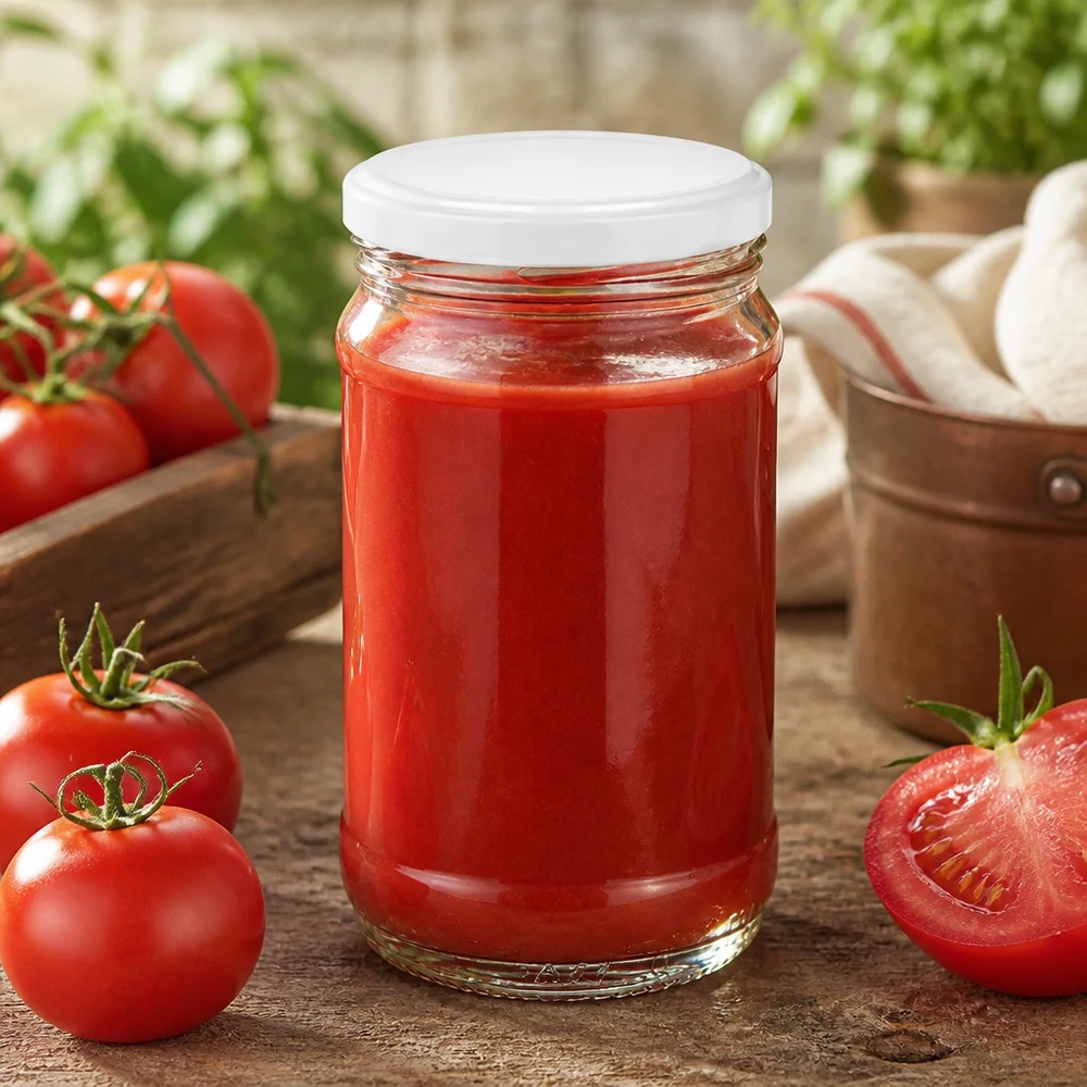 Glasklar und griffig 370ml UNiTWIST Rundglas mit weißem Schraubdeckel BasicSeal für Tomatenprodukte