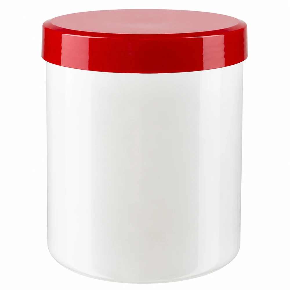 Kosmetiktiegel 75g aus weißem Polypropylen mit rotem Deckel