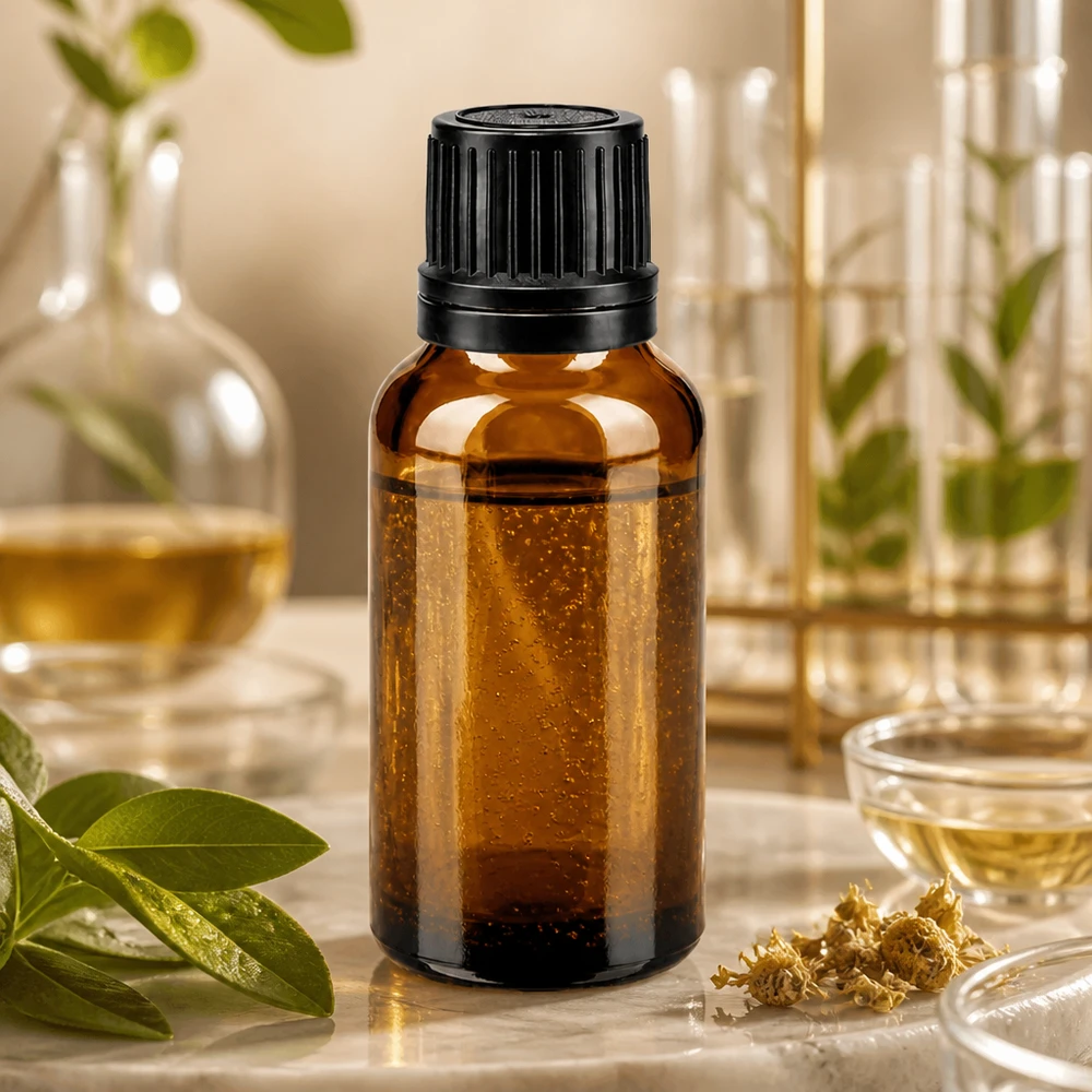 Braunglas Flasche 20ml mit schwarzem Schutzring-Verschluss für Naturheilkunde und Essenzen