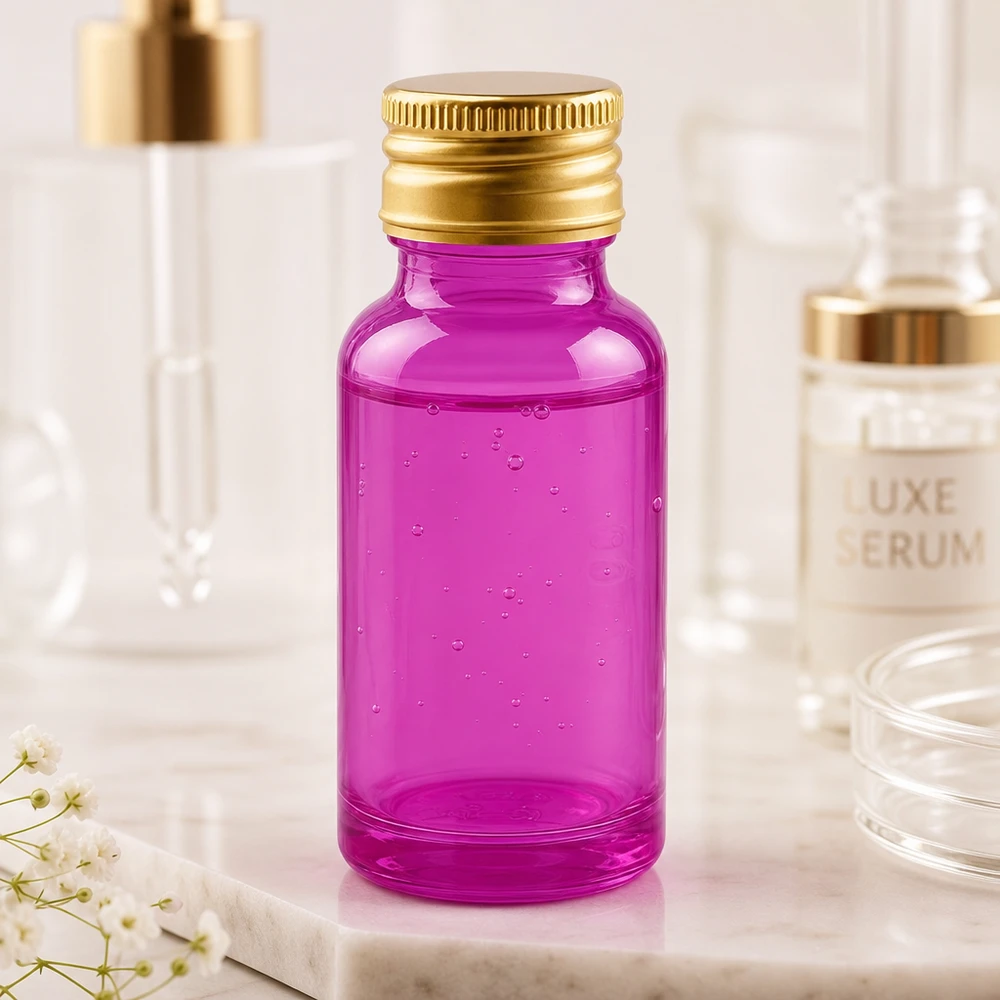 20ml Flasche 11mm Schraubverschluss Alu-Gold Standard PurpleLine. UT18/20 Elegante 20ml Flasche aus getöntem Glas in Violett mit premium Aluminium-Verschluss