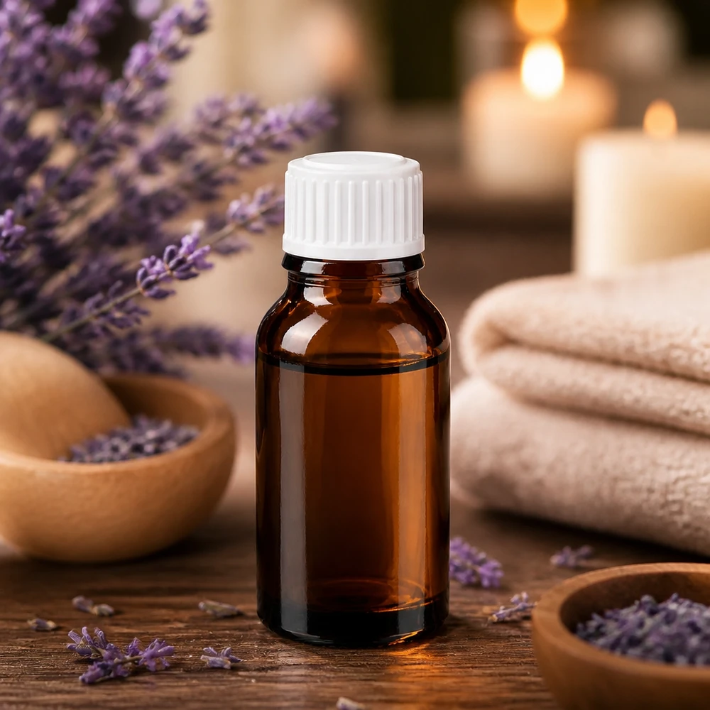 Braune Glasflasche für ätherische Öle 15ml weißer Schraubdeckel Spa Wellness Ambiente