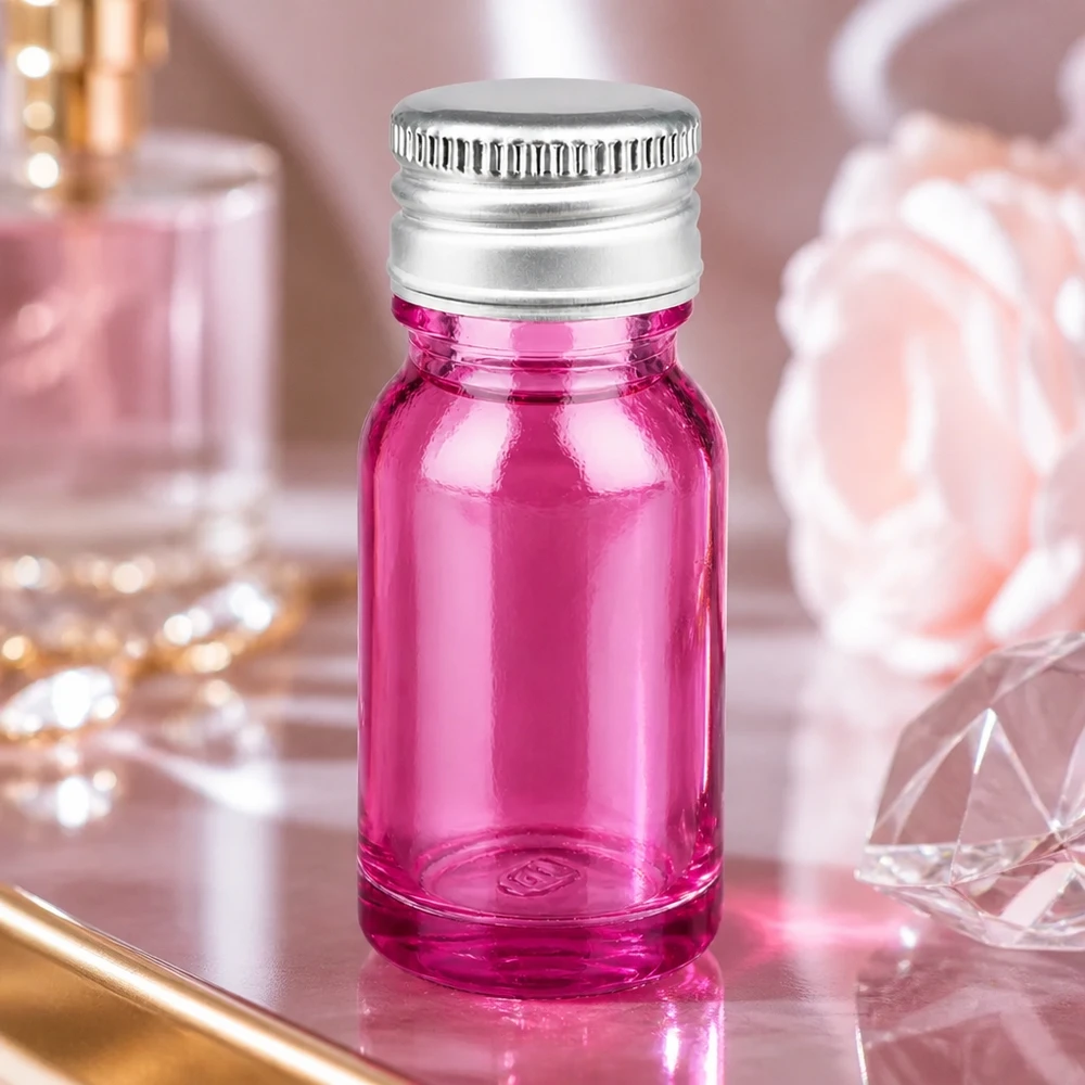 10ml Flasche 11mm Schraubverschluss Alu-Silberer Standard PurpleLine.UT18/10 Elegante 10ml Flasche in Purple-Optik mit glänzendem Alu-Silber Schraubverschluss UT18/10 Standard