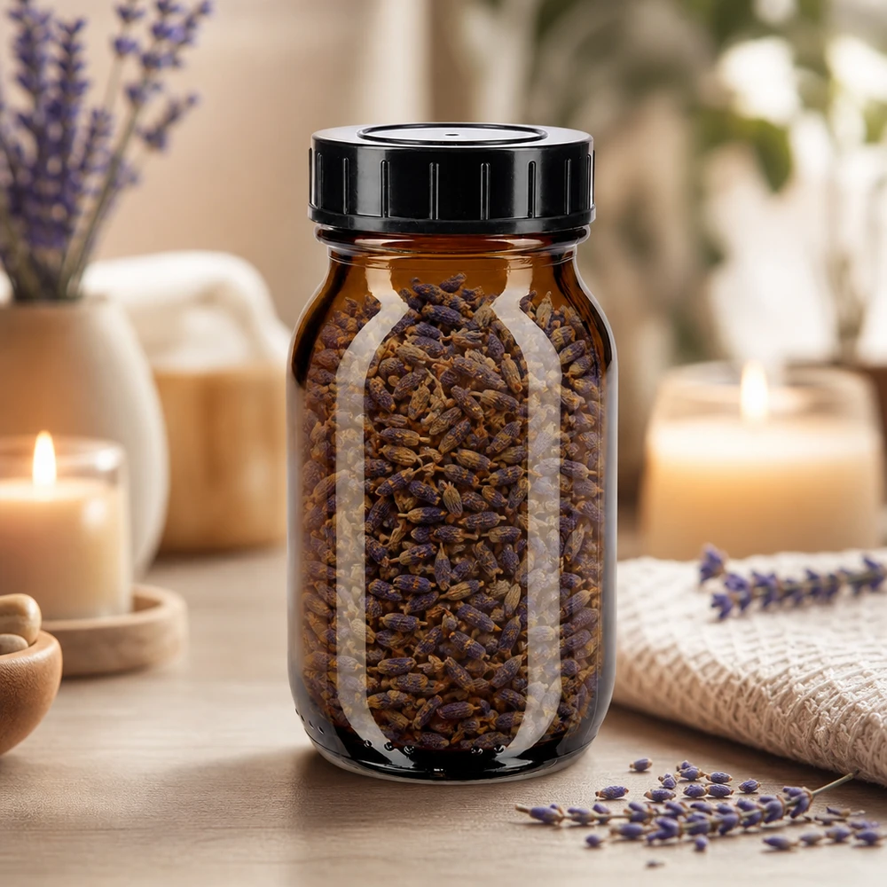 Lichtschützende 100ml Weithalsflasche aus braunem Glas mit luftdichtem Schraubverschluss