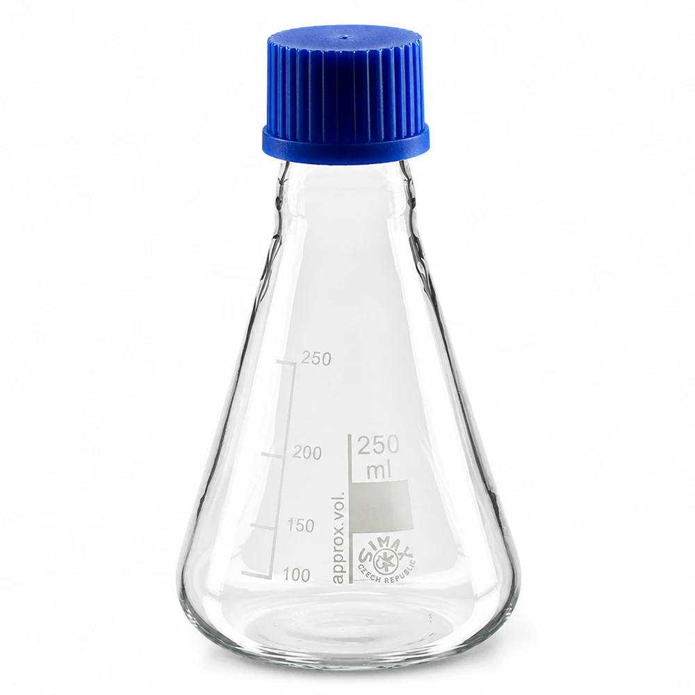 Messkolben 250ml mit blauer Kappe ideal für chemische Experimente und Analysen