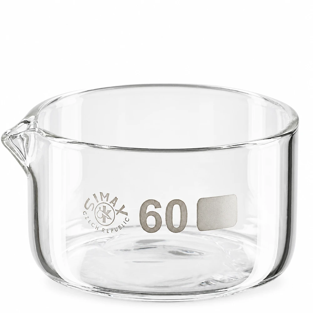 Glasschale 60ml Labor ø60mm flache Kristallisierschale mit Ausguss Borosilikatglas klar