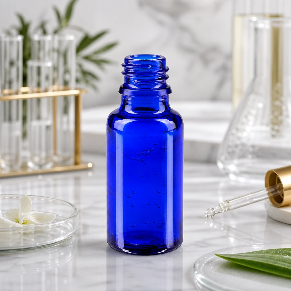 Tropfflasche 20ml DIN 18 BLAUGLAS 20ml blaue ApoGlas Flasche mit weiter Öffnung zum einfachen Befüllen und Reinigen