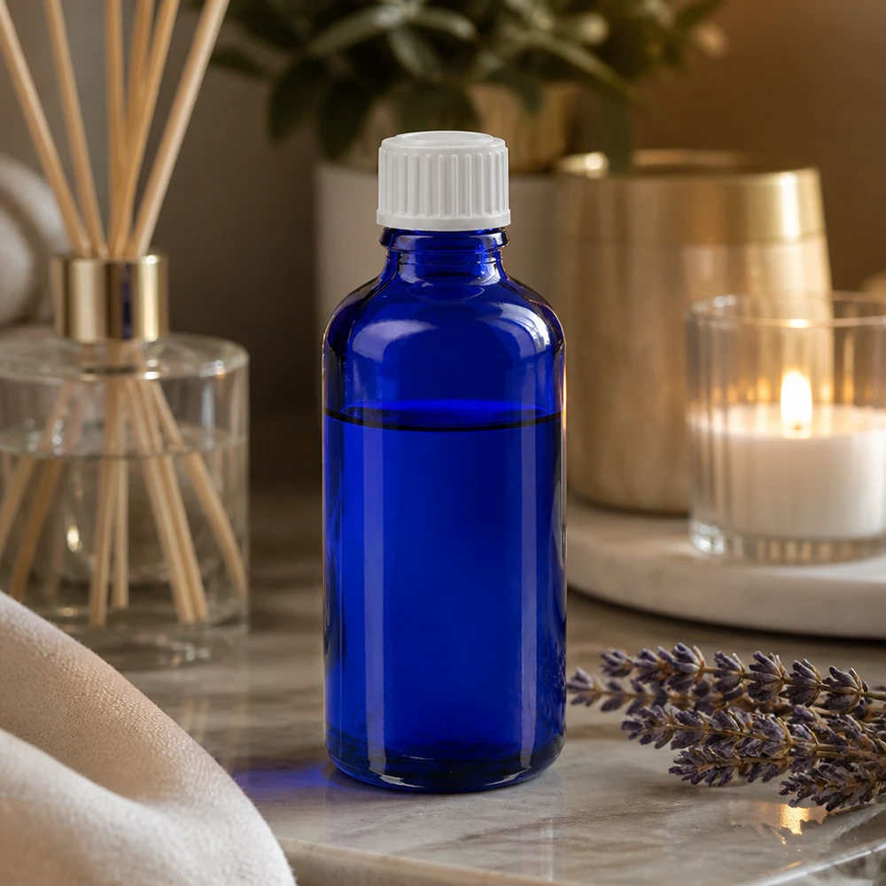 Apothekenflasche blau 50ml Tropfverschluss weiß 0.8mm Standard Schlanke kobaltblaue Flasche 50ml mit weißem Schraubdeckel für ätherische Öle und Tinkturen