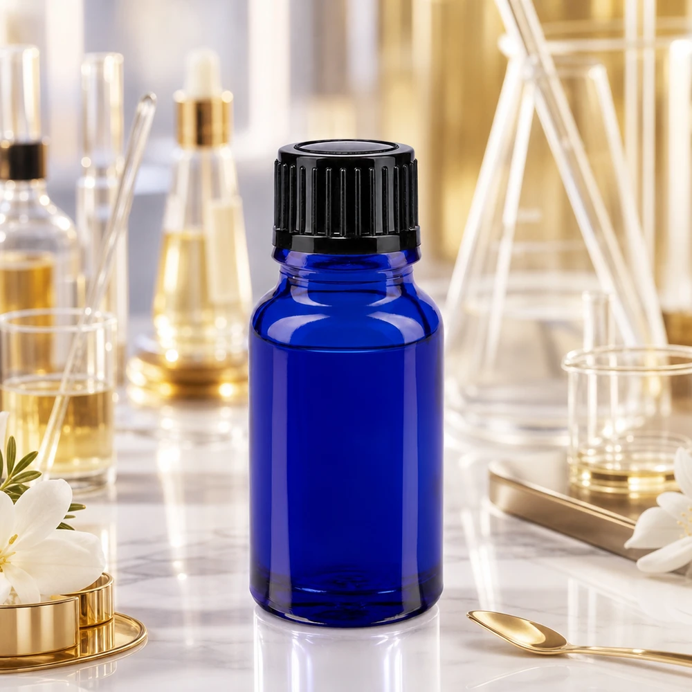 Apothekenflasche blau 10ml Tropfverschluss 1mm schwarz Standard STD Tropfflasche 10ml UV-schützendes blaues Borosilikatglas mit schwarzem Dosiereinsatz