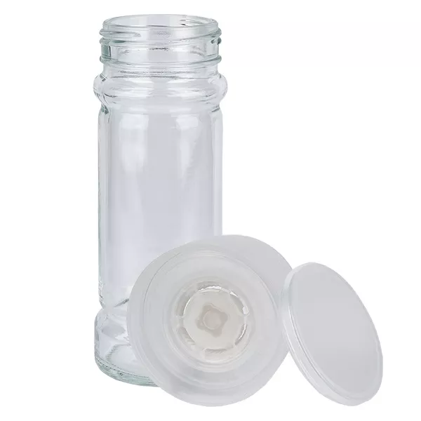 Salz-/Gewürzglas 100ml mit Mühle (grob) weiss Salz-/Gewürzglas 100ml mit Mühle (grob) weiss