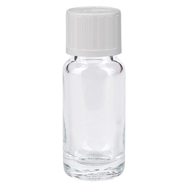 Apothekenflasche klar 10ml Schraubverschluss weiß Kindersicherung Standard Apothekenflasche klar 10ml Schraubverschluss weiß Kindersicherung Standard