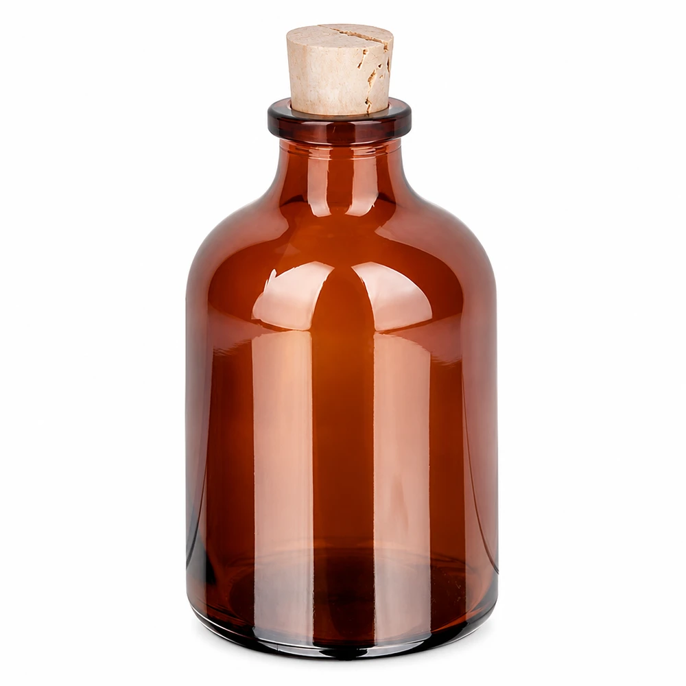 Flasche Braunglas 50ml mit Korken 11/14mm Runde Braunglasflasche 50ml mit Naturkork ideal für ätherische Öle und Tinkturen