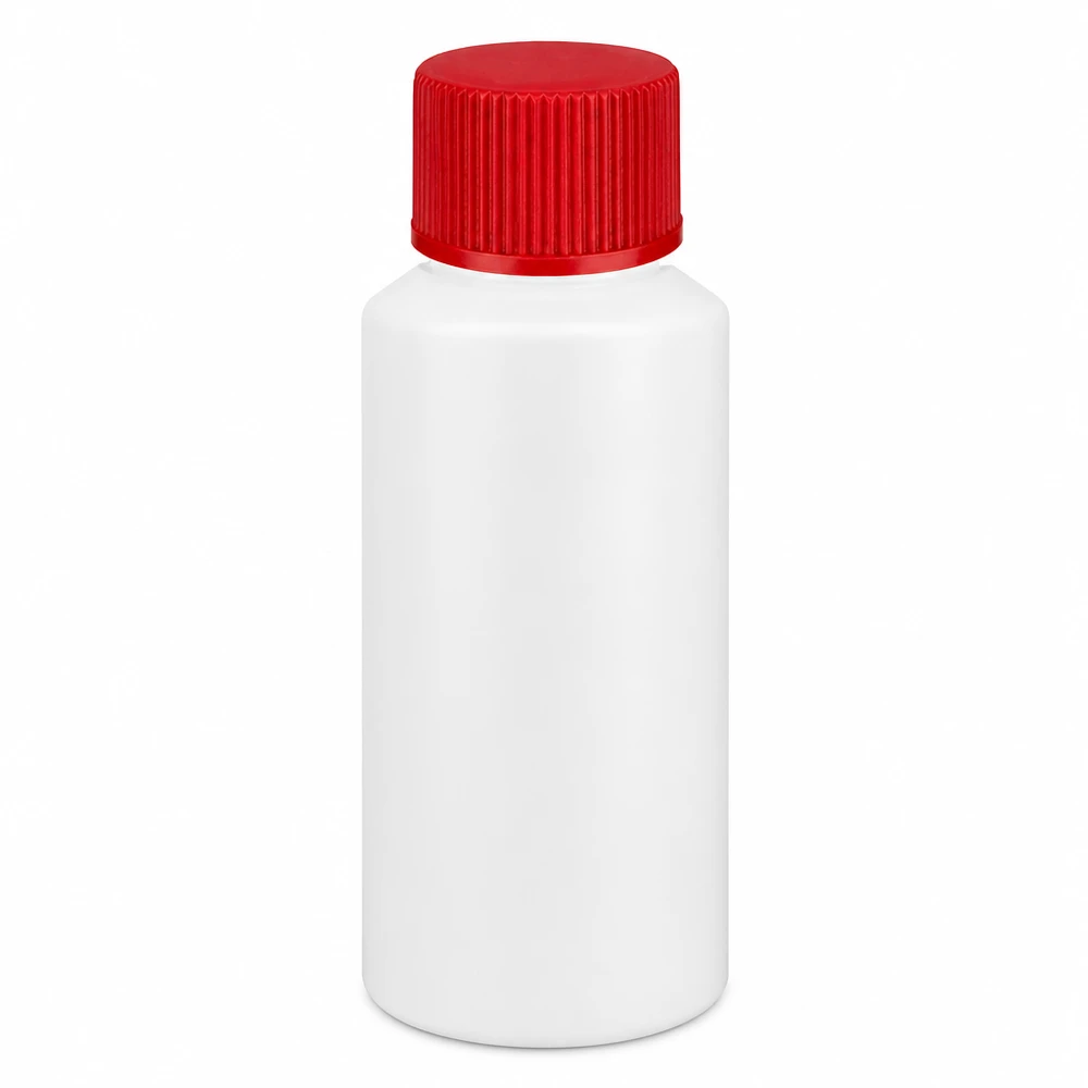 30ml Apothekenflasche aus lebensmittelechtem HDPE Kunststoff weiß rot