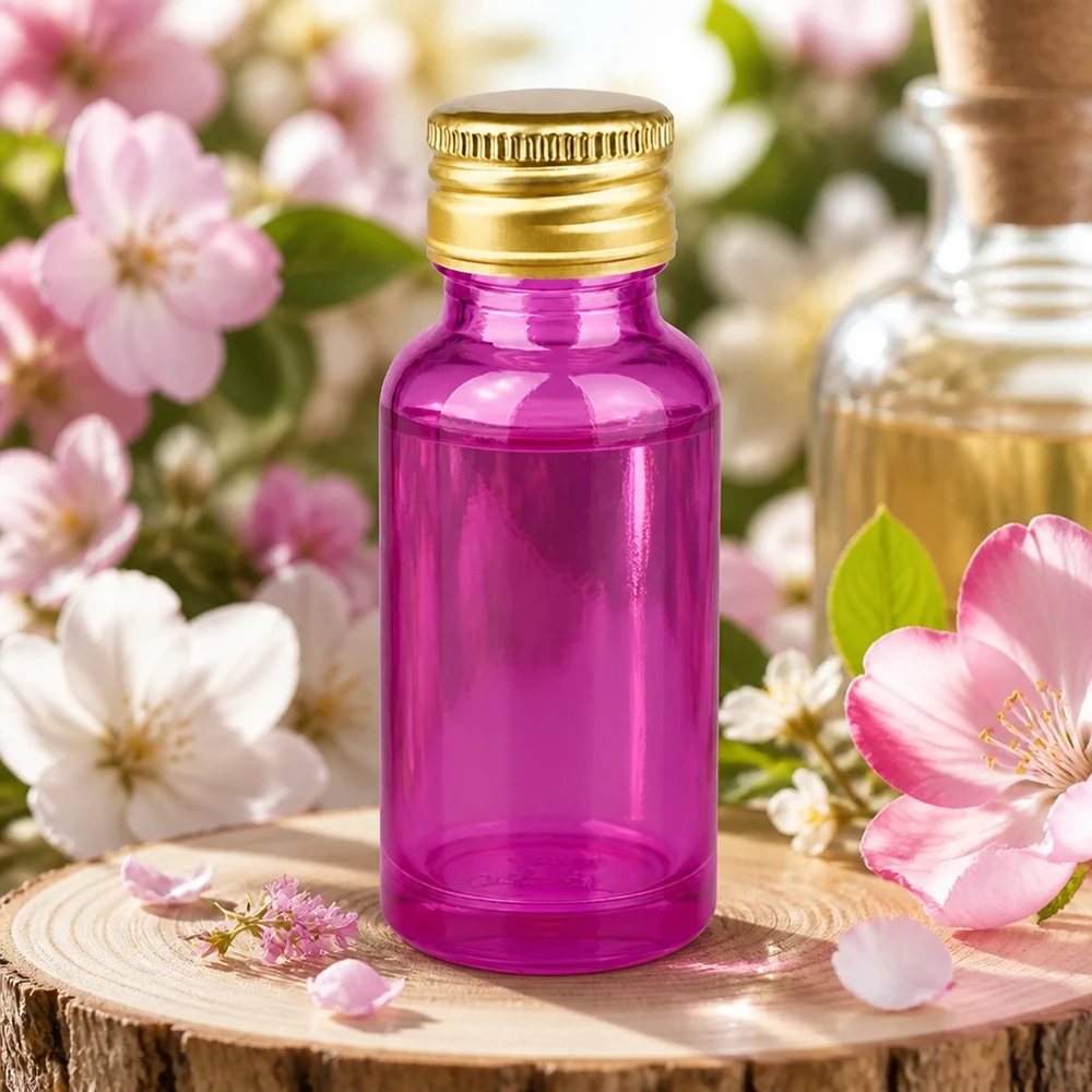 20ml Flasche 11mm Schraubverschluss Alu-Gold Standard PurpleLine. UT18/20 20ml Apothekerflasche in Purple mit robustem Aluminium-Verschluss für sichere Produktlagerung
