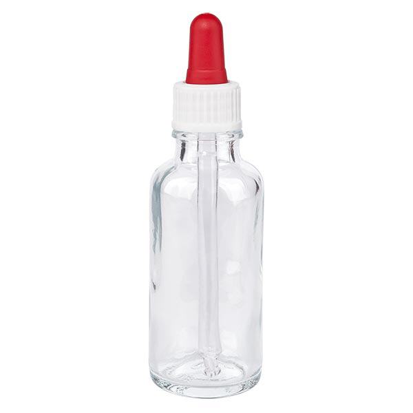 Apothekenflasche klar 30ml Pipette weiß/rot Standard Apothekenflasche klar 30ml Pipette weiß/rot Standard