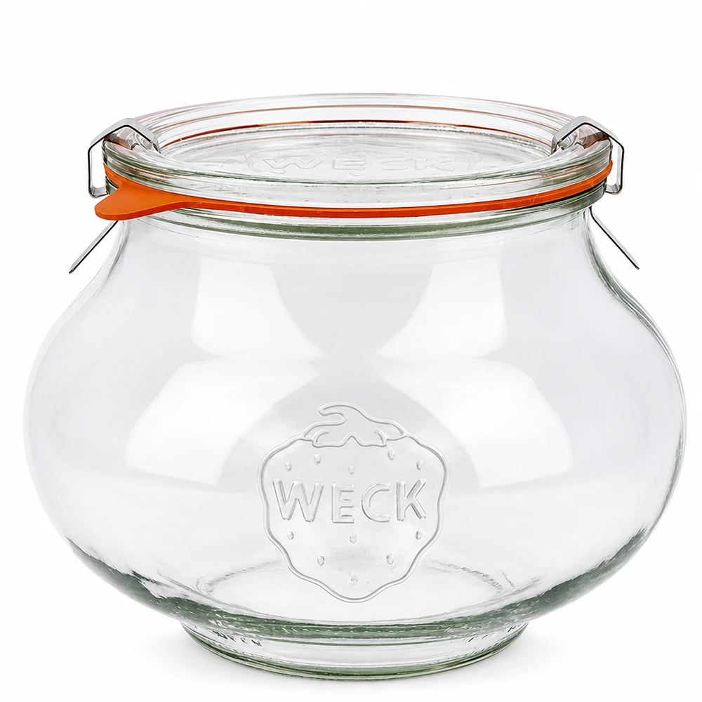 WECK Schmuckglas 1062ml RR100 mit Glasdeckel Gummiring und Klammern Einmachglas rund bauchig