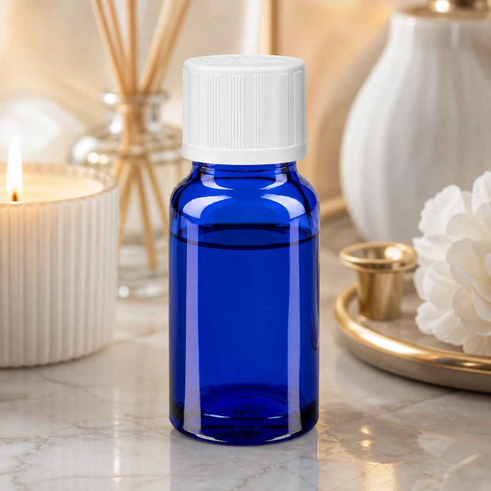 10ml Tropfflasche aus kobaltblauem Apothekerglas mit kindersicherem weißem Verschluss