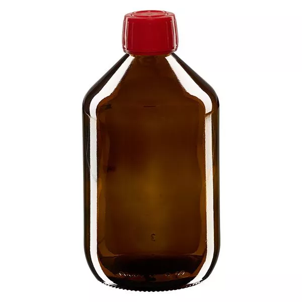 500ml Medizinflasche braun, Verschluss rot mit Originalitätsring ApoGlas 500ml Medizinflasche braun, Verschluss rot mit Originalitätsring ApoGlas