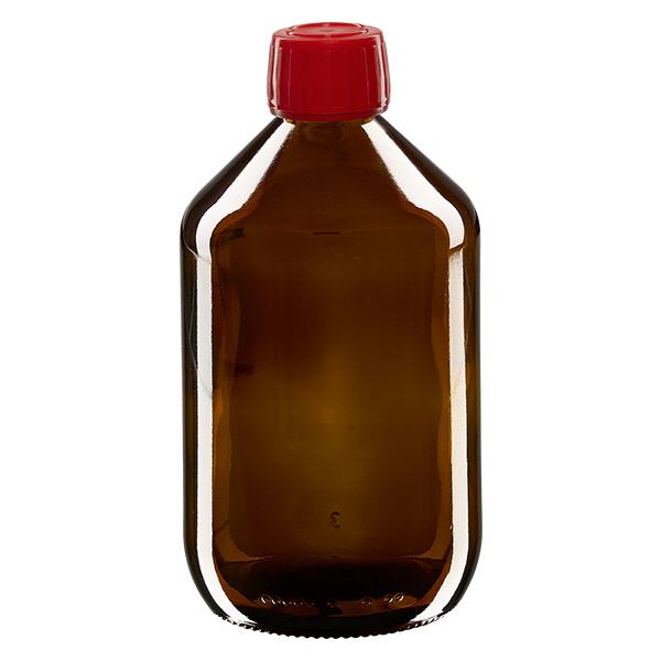500ml Medizinflasche braun, Verschluss rot mit Originalitätsring ApoGlas 500ml Medizinflasche braun, Verschluss rot mit Originalitätsring ApoGlas