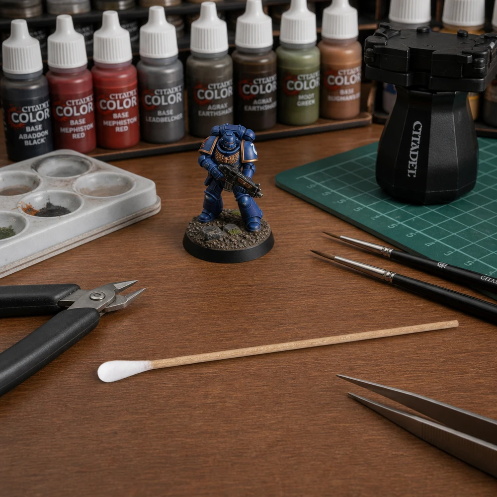Wattestäbchen unsteril mit Holzstiel als Präzisionswerkzeug für Tabletop-Miniaturmalerei