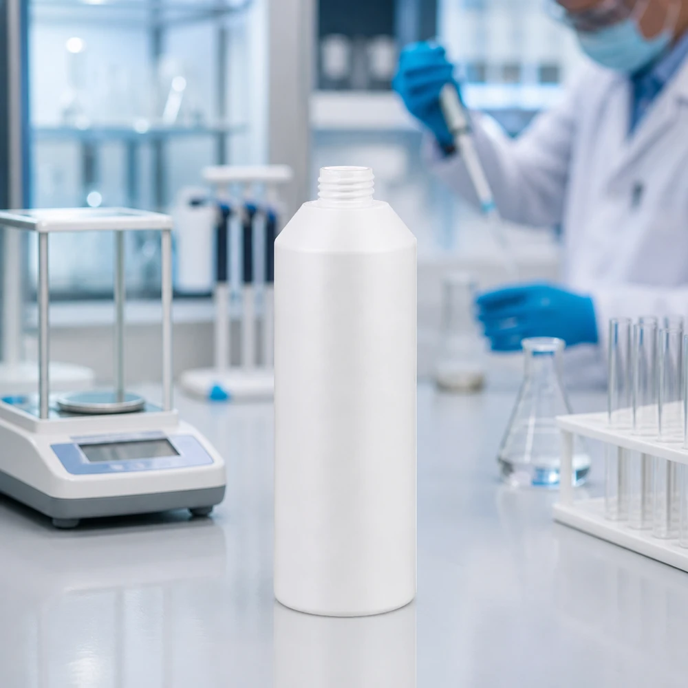 Apothekenflasche HDPE 250ml weiß, ohne Verschluss Weiße Rundflasche 250ml HDPE für Chemikalien und Pharmabedarf ohne Deckel im Labor