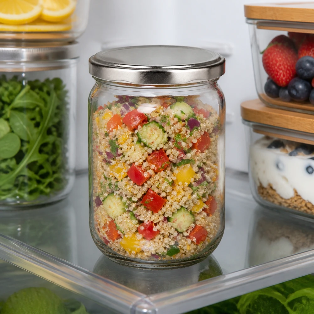 555ml Rundglas + BasicSeal Deckel silber UNiTWIST UniTwist Rundglas 555ml mit Gemuese und Quinoa perfekt fuer gesunde Vorratshaltung