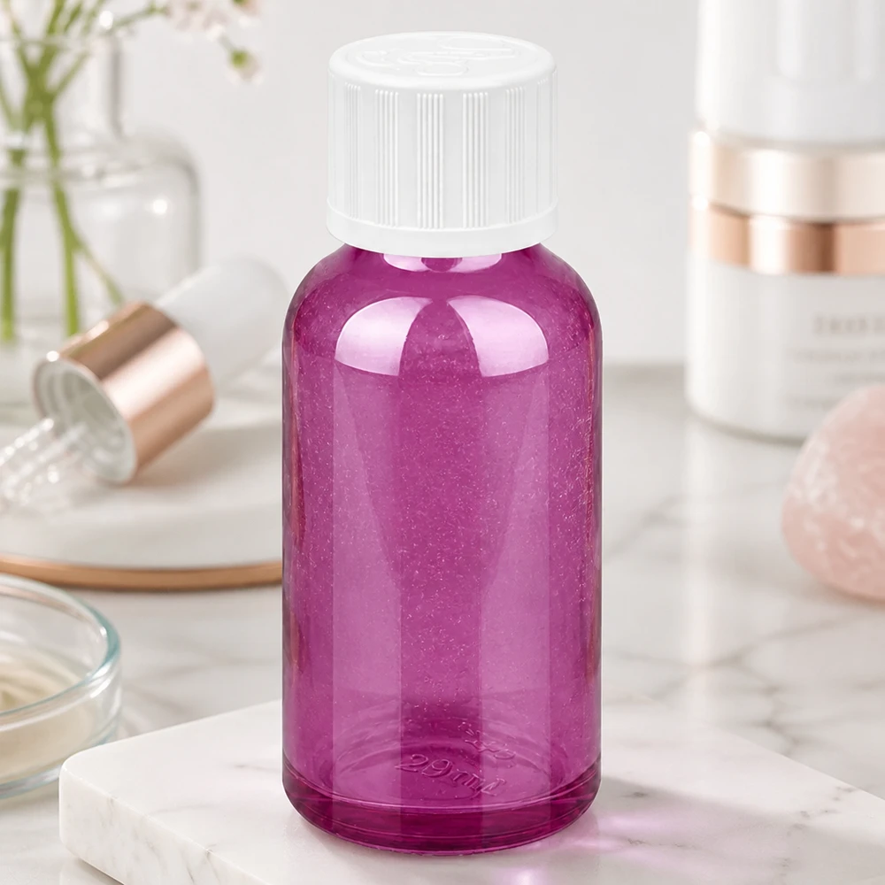 30ml Tropfflasche 1.2mm weiß Standard Kindersicher PurpleLine.UT18/30 30ml Kunststoff-Tropfflasche in schimmerndem Lila mit auslaufsicherem Verschluss für Reisen