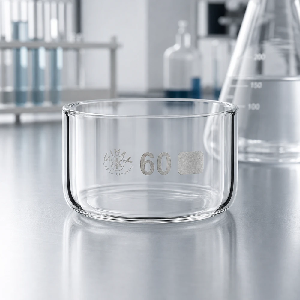 60ml Kristallisierschale ohne Ausguss Borosilikat ø60mm Transparente Glasschale 60ml für Laboranwendungen ohne Ausguss Czech Republic Herstellung