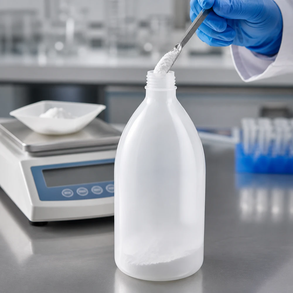 1000ml Laborflasche Enghals ohne Verschluss 1000ml Kunststoff Enghalsfl asche ohne Verschluss mit Pulver und Präzisionswaage
