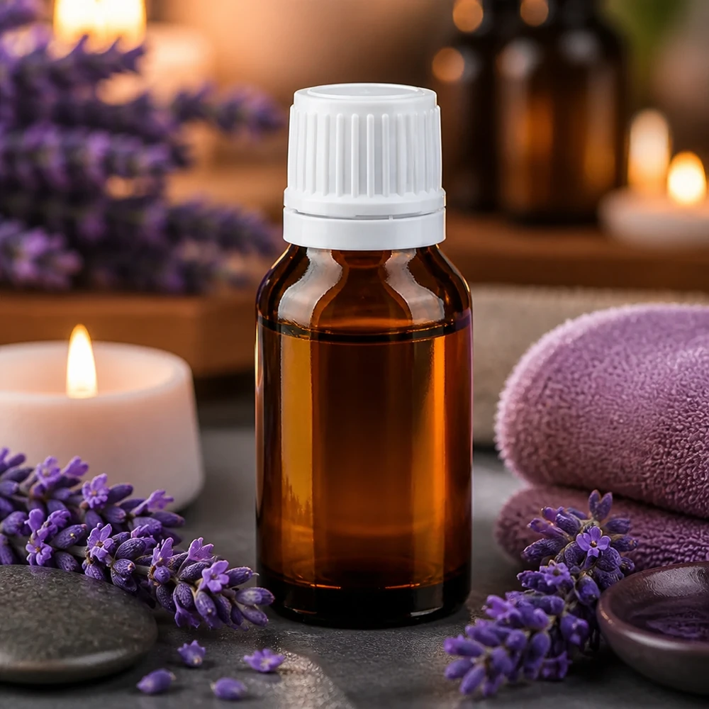 Aromatherapie Flasche 15ml aus dunklem Glas mit Originalitätsverschluss weiß