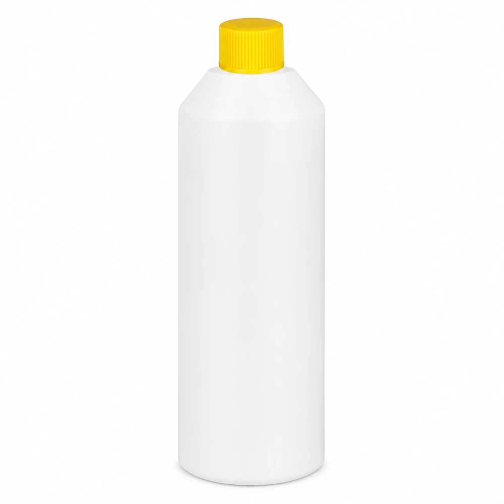 Pharmazeutische Rundflasche 250ml HDPE weiß mit gelbem Schraubdeckel