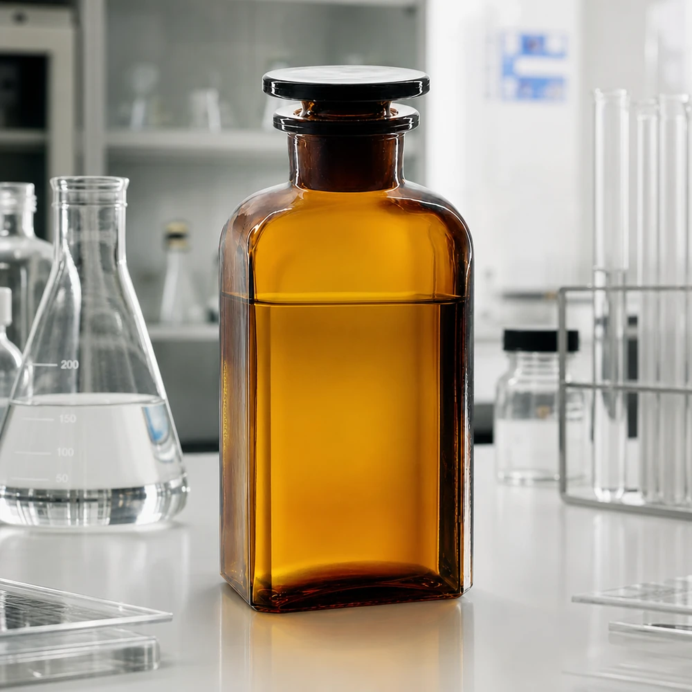 250ml Braunflasche Weithals quadratisch stapelbar mit Glasstopfen für Laborchemikalien